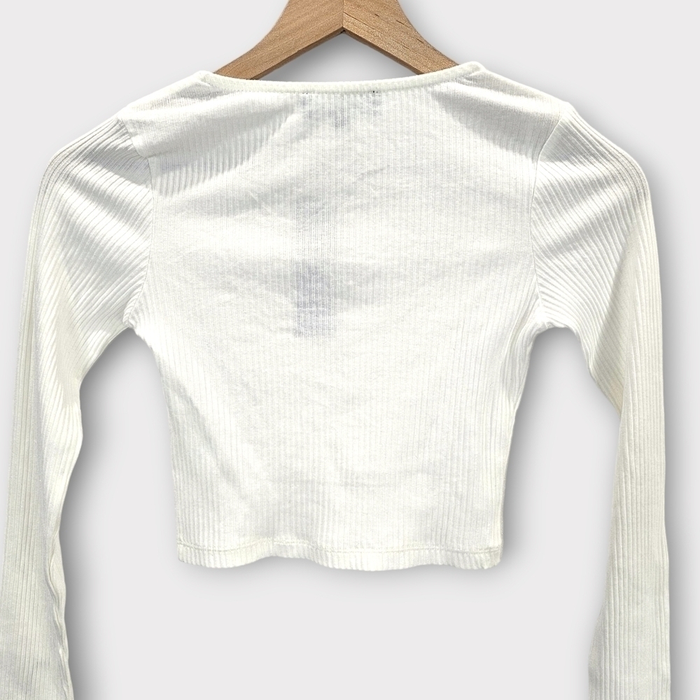 Lulu's White Ribbed Long Sleeve Crop Top - Picture 5 of 9